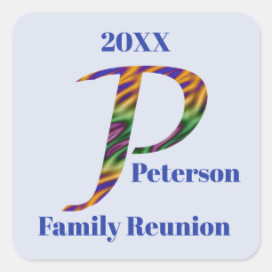 Family Reunion Colourful Letter P Monogram Initial Square Sticker