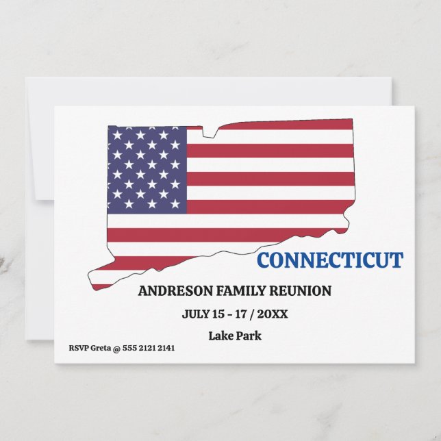 Family Reunion 🎉 CONNECTICUT State Map USA Flag  Invitation (Front)