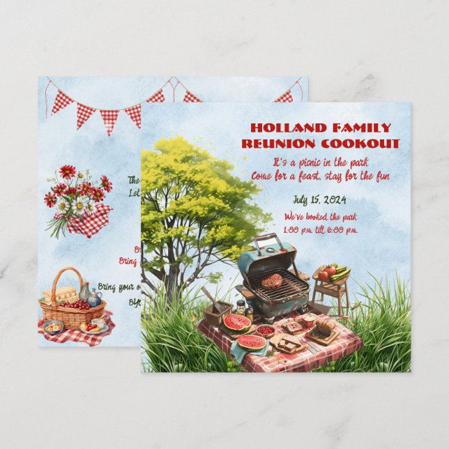 Family Reunion Cookout In the Park Invitation (Front/Back)