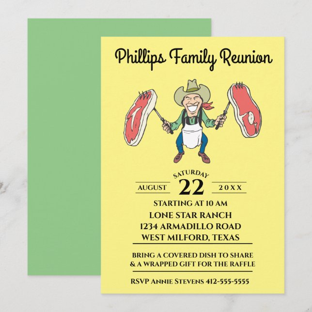 Family Reunion Cowboy Big Steaks Invitation (Front/Back)