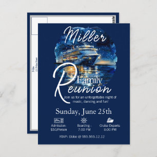 Family Reunion Cruise Ship Blue & White Invitation Postcard