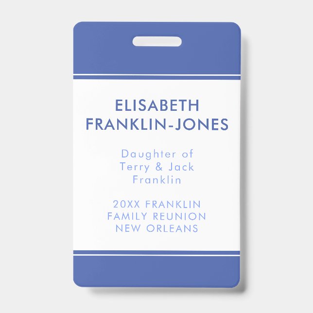 Family Reunion Custom Colour and Texts ID Badge (Front)