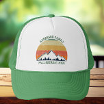 Family Reunion Custom Fall Retreat Sunset Monogram Trucker Hat<br><div class="desc">Cool custom family reunion hats for an autumn get-together with cousins,  aunts,  uncles,  and grandparents. Order matching caps for the whole crew with your last name and year in green surrounding the beautiful fall sunset image over the mountains and trees. Great personalised group camping trip keepsake gifts for everyone.</div>