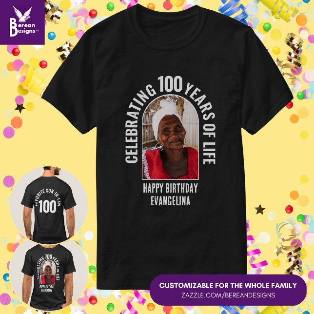 Family Reunion Custom Matching Birthday Photo T-Shirt (Matching Family Birthday T-Shirt with Customizable Photo and Text, front and back. For group parties)
