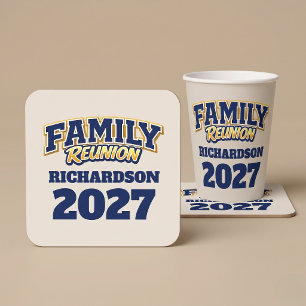 Family Reunion Custom Name Year Square Paper Coaster