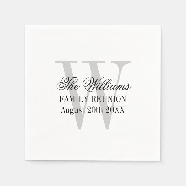 Family reunion custom paper napkins with monogram (Front)