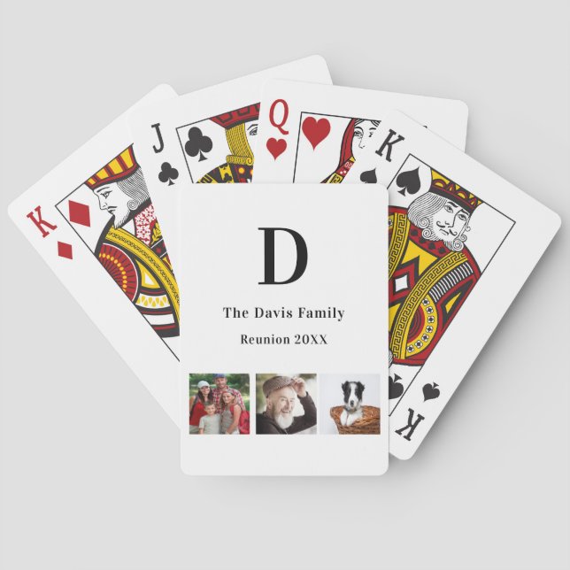Family reunion custom photo monogram name playing cards (Back)
