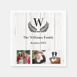 Family reunion custom photo monogram rustic wood napkin