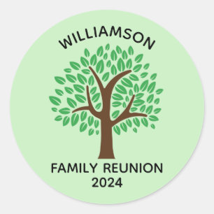 Family Reunion Cute Green Tree Custom Party Classic Round Sticker