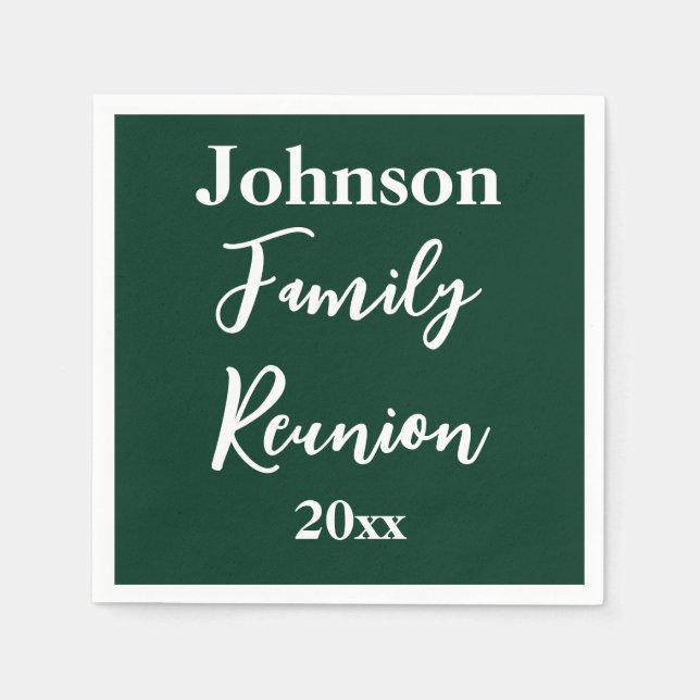 Family Reunion Dark Green White Name Year Template Napkin (Front)