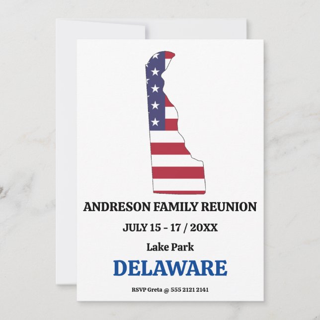 Family Reunion 🎉 DELAWARE State Map USA Flag  Invitation (Front)