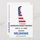 Family Reunion 🎉 DELAWARE State Map USA Flag  Invitation (Front/Back)