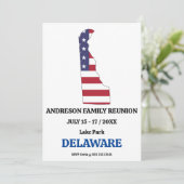Family Reunion 🎉 DELAWARE State Map USA Flag  Invitation (Standing Front)