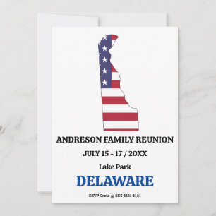 Family Reunion 🎉 DELAWARE State Map USA Flag  Invitation
