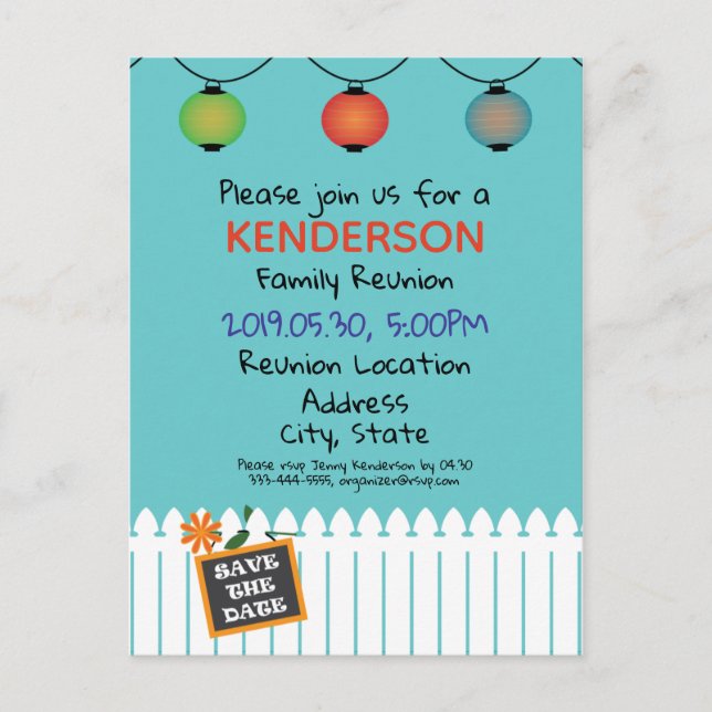 Family reunion design announcement postcard (Front)