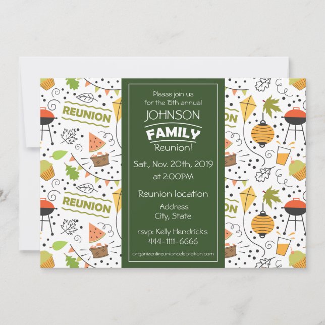 Family reunion design with colourful background invitation (Front)