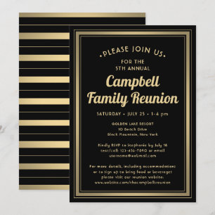 Family Reunion Elegant Black and Gold Bordered Invitation