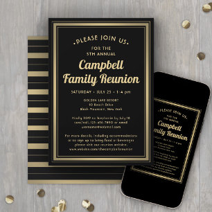 Family Reunion Elegant Black and Gold Bordered Invitation
