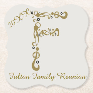 Family Reunion Elegant Gold Letter F Monogram Paper Coaster