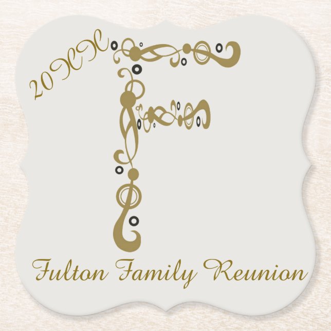 Family Reunion Elegant Gold Letter F Monogram Paper Coaster (Front)