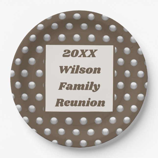 Family Reunion Elegant Silver Polka Dot Pattern Paper Plate (Front)