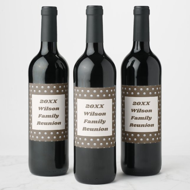 Family Reunion Elegant Silver Polka Dot Pattern Wine Label (Bottles)
