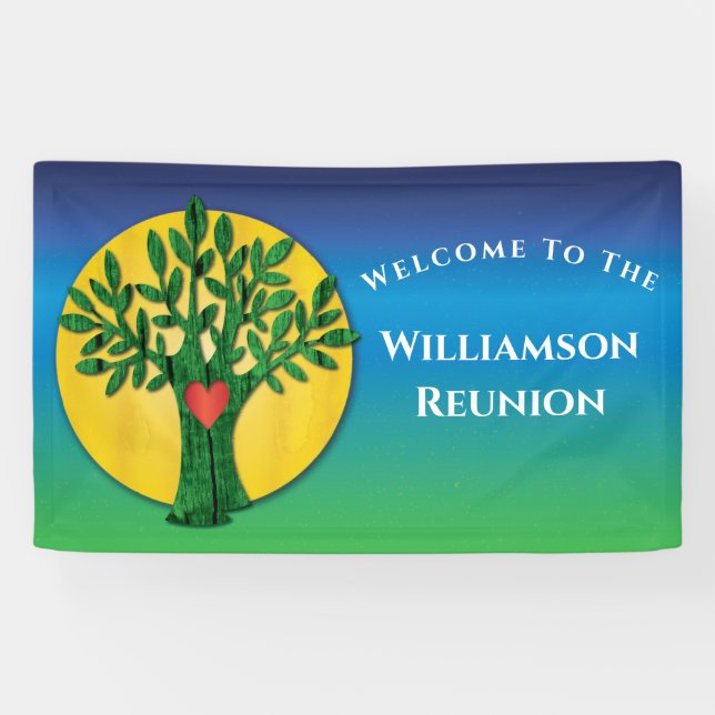 Family Reunion Elegant Tree Love Heart Colourful Banner (Horizontal)