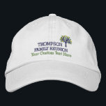 Family Reunion Embroidered Baseball Cap With Tree<br><div class="desc">The perfect hat for your family reunion - design features a tree and 3 lines of custom text - add your family name,  event title,  date,  location,  date,  etc. Great for reunions,  family events,  parties and family cruises.  (Easily change the text and hat and tree colours)</div>
