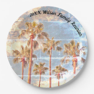 Family Reunion Faded Vintage Photo Palm Trees Paper Plate
