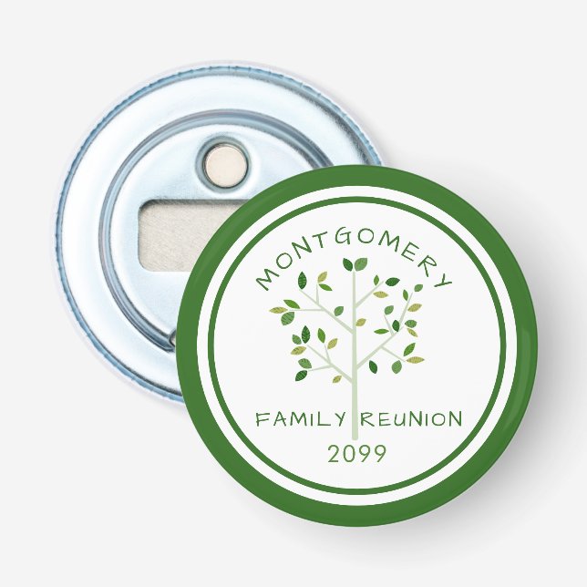 Family Reunion Family Tree Green Personalised Bottle Opener (Front)