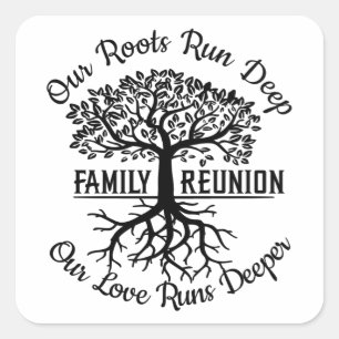 Family Reunion Family Tree Heart Roots Square Sticker