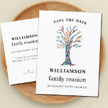 Family Reunion Family Tree Save The Date Announcement Postcard<br><div class="desc">This simple and stylish Family Reunion Save The Date is decorated with a colourful mosaic family tree. Easily customisable. Use the Design Tool to change the text size,  style,  or colour. Because we create our artwork you won't find this exact image from other designers. Original Mosaic © Michele Davies.</div>