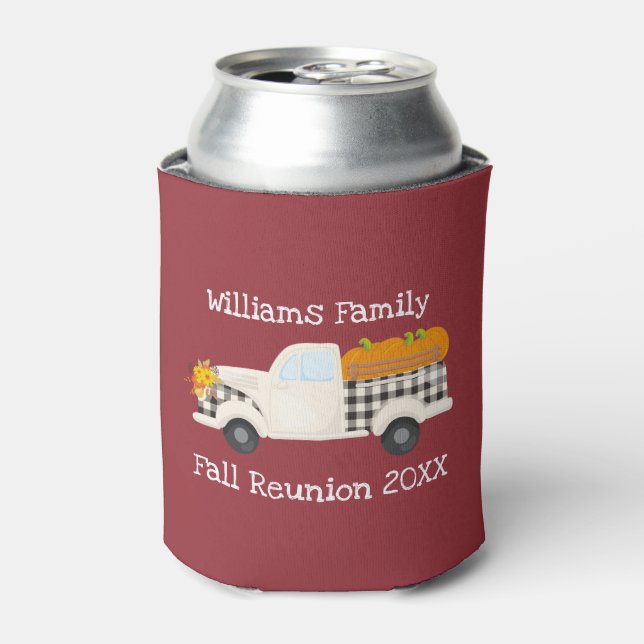 Family Reunion Farm Truck Cute Fall Festival Red Can Cooler (Can Front)