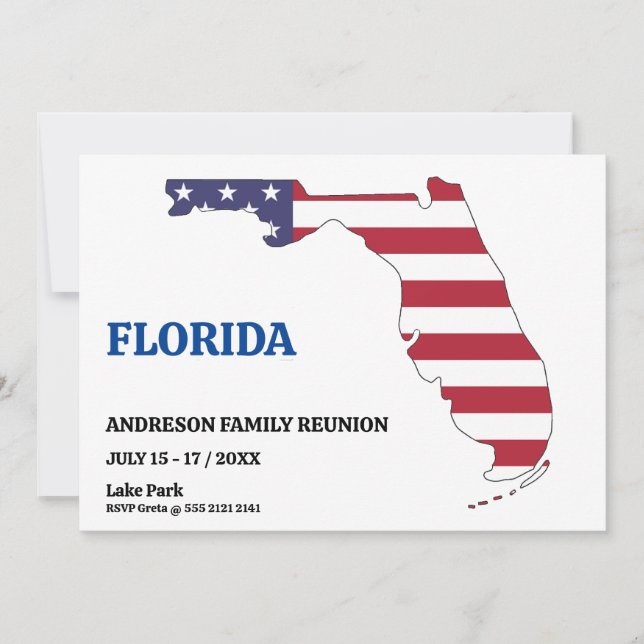 Family Reunion 🎉 FLORIDA State Map USA Flag  Invitation (Front)