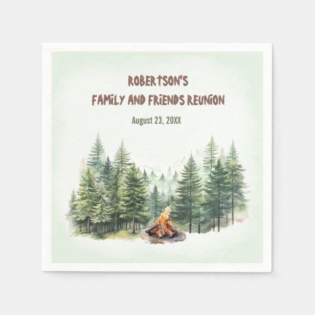Family Reunion Forest Campfire Green Napkin (Front)