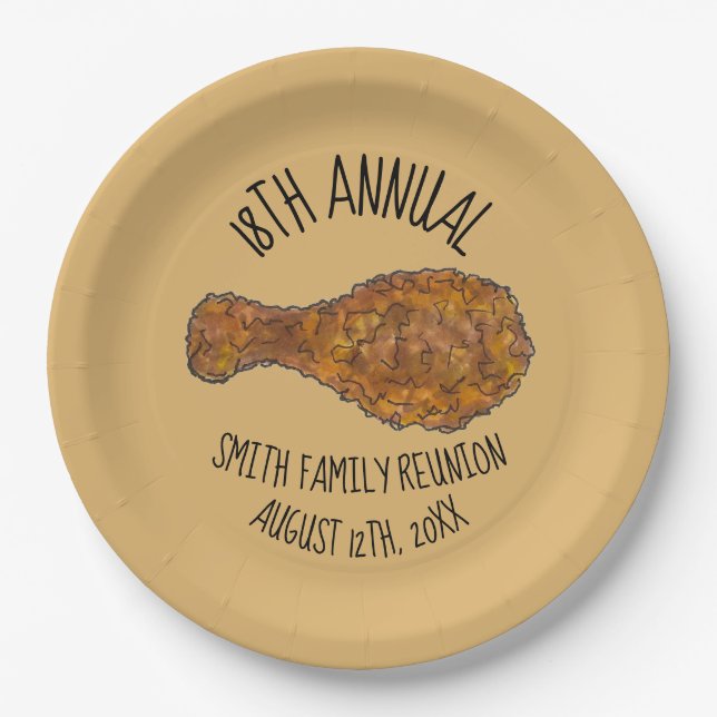 Family Reunion Fried Chicken Leg Drumstick Picnic Paper Plate (Front)