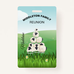 Family Reunion Gathering Fun Sheep Black White ID Badge