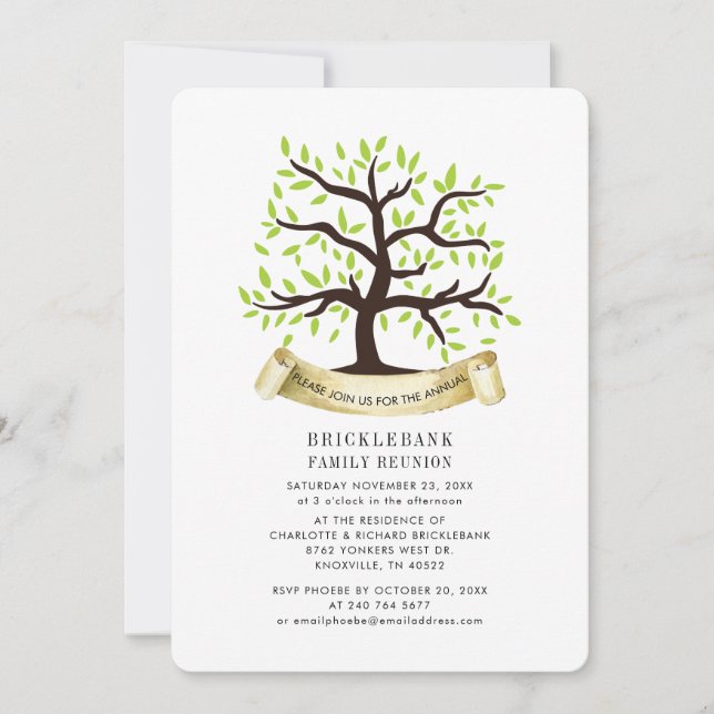 Family Reunion Genealogy Tree Annual Cousins Party Invitation (Front)