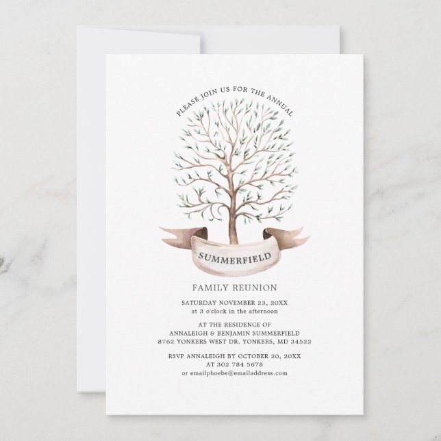 Family Reunion Genealogy Tree Watercolor Modern Invitation (Front)