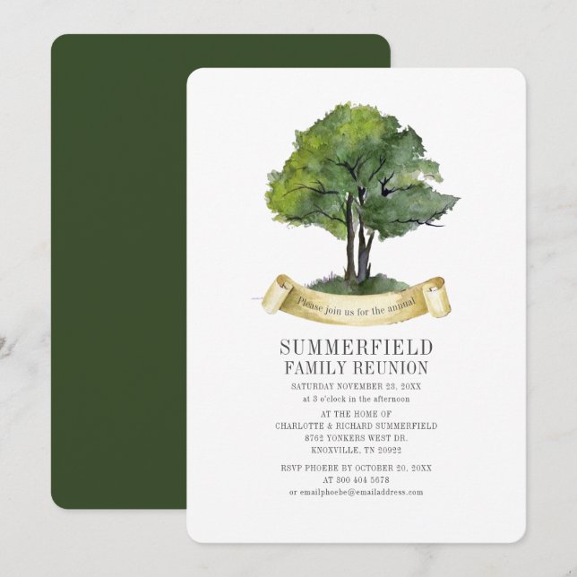 Family Reunion Get Together Tree Typography Invitation (Front/Back)