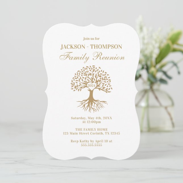 Family Reunion gold and white Invitation (Standing Front)