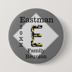 Family Reunion Gold Black Letter E Monogram 7.5 Cm Round Badge