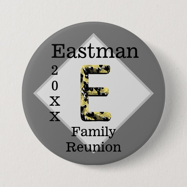 Family Reunion Gold Black Letter E Monogram 7.5 Cm Round Badge (Front)
