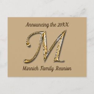 Family Reunion Gold Letter M Monogram Invitation Postcard