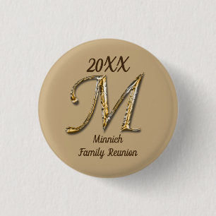 Family Reunion Gold Letter M Monogram Keepsake 3 Cm Round Badge