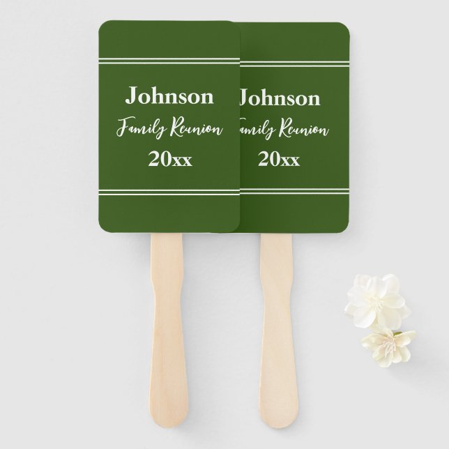 Family Reunion Green and White Name Year Template Hand Fan (Front and Back)