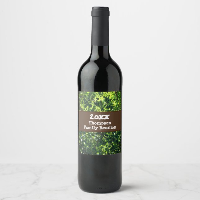 Family Reunion Green Leaves Tree Branches Picnic Wine Label (Front)
