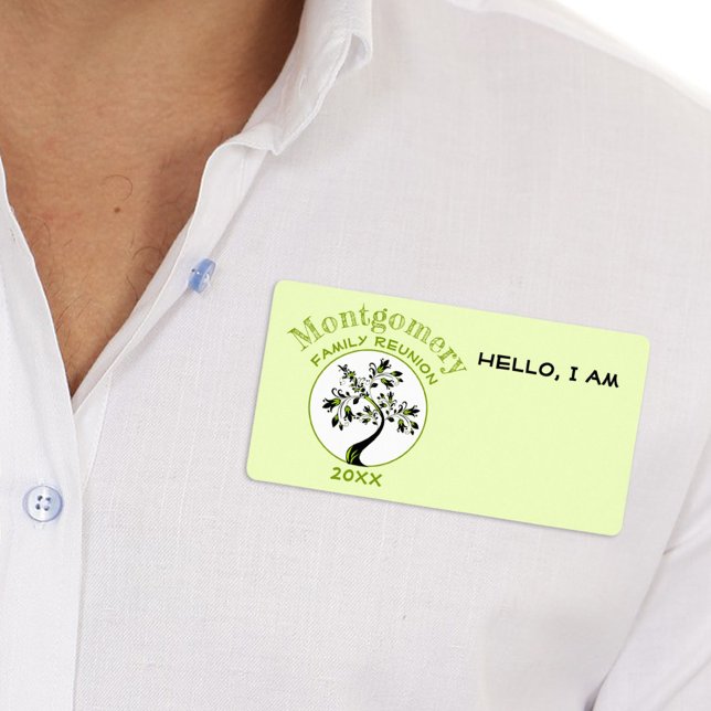 Family Reunion Green Modern Tree Art Name Tag (Creator Uploaded)