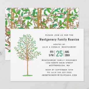 Family Reunion Green Tree Watercolor Modern Invitation