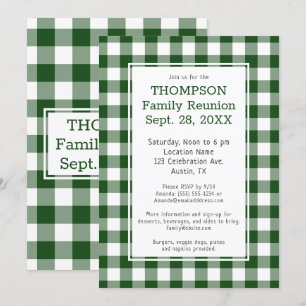 Family Reunion Green White Buffalo Check Party Invitation
